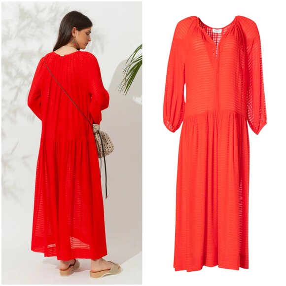 Ancient Kallos Tomata Kong Kaftan dress one size red orange beach Greece OS maxi - Picture 2 of 9